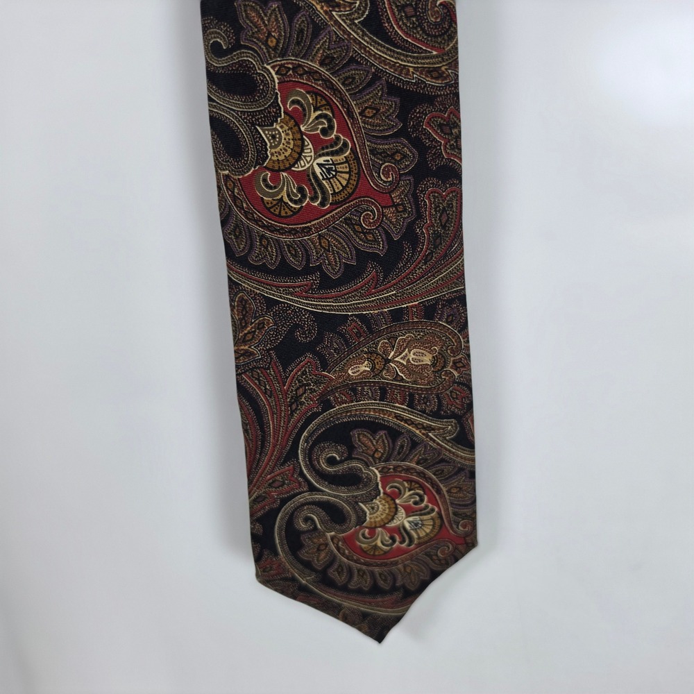 VTG Bert Pulitzer Men Silk Tie Paisley Red Gold Ancient Madder Made USA 56x3.5